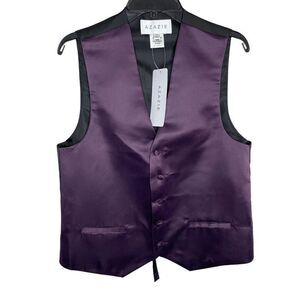 AZAZIE Tuxedo Vest Mens Small S NEW Purple Satin 2-Pocket Button Wedding Prom